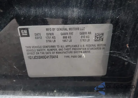 2012 Chevrolet Sonic 2Lt from USA, damaged, VIN 1G1JC5SH6C4170414